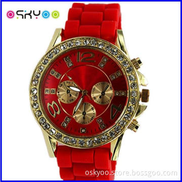 Fashion Ice Stone Sili Watch for Ladies Women Watch